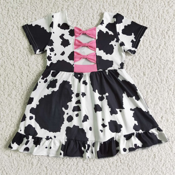 Cow Print Dress with Pink Bows