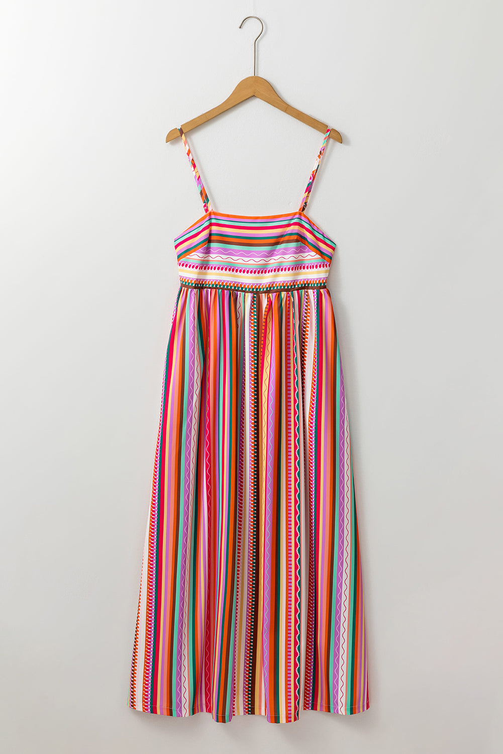 Multicolour Striped Thin Straps Smocked Back Boho Maxi Dress